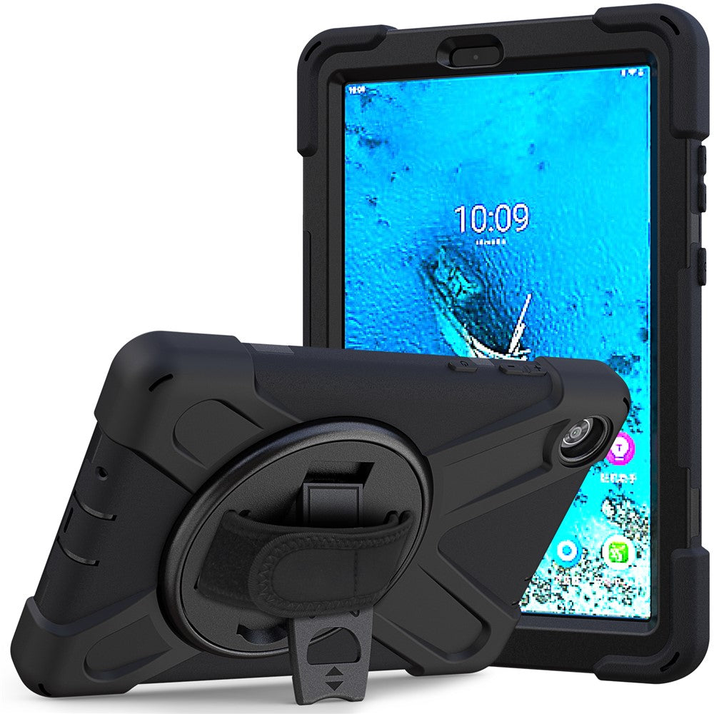 360° drejeligt tabletstativ i PC + silikone med pennelomme og håndtag til Lenovo Tab M8 8" TB-8505F/8505X 2019