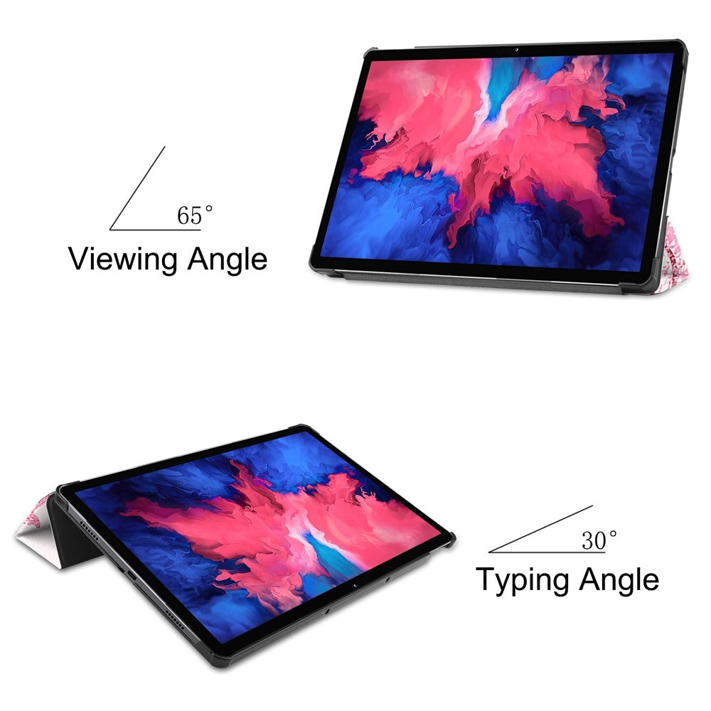Trippelvikbart stativfodral till surfplatta i PU-läder med dammtät mönstertryck för Lenovo Tab P11 TB-J606F