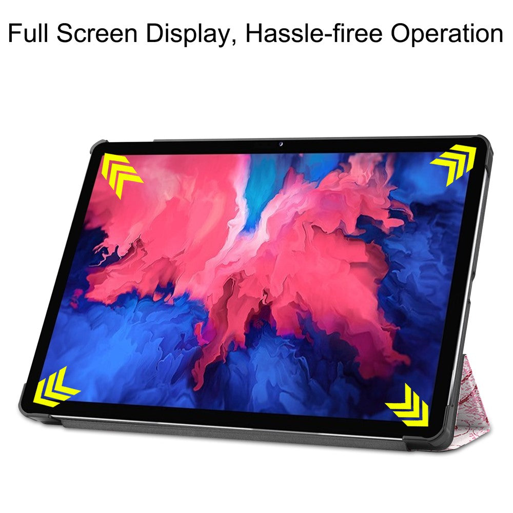 Trippelvikbart stativfodral till surfplatta i PU-läder med dammtät mönstertryck för Lenovo Tab P11 TB-J606F