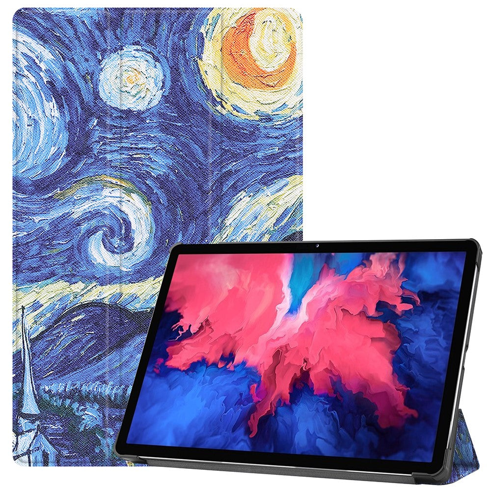 Trippelvikbart stativfodral till surfplatta i PU-läder med dammtät mönstertryck för Lenovo Tab P11 TB-J606F