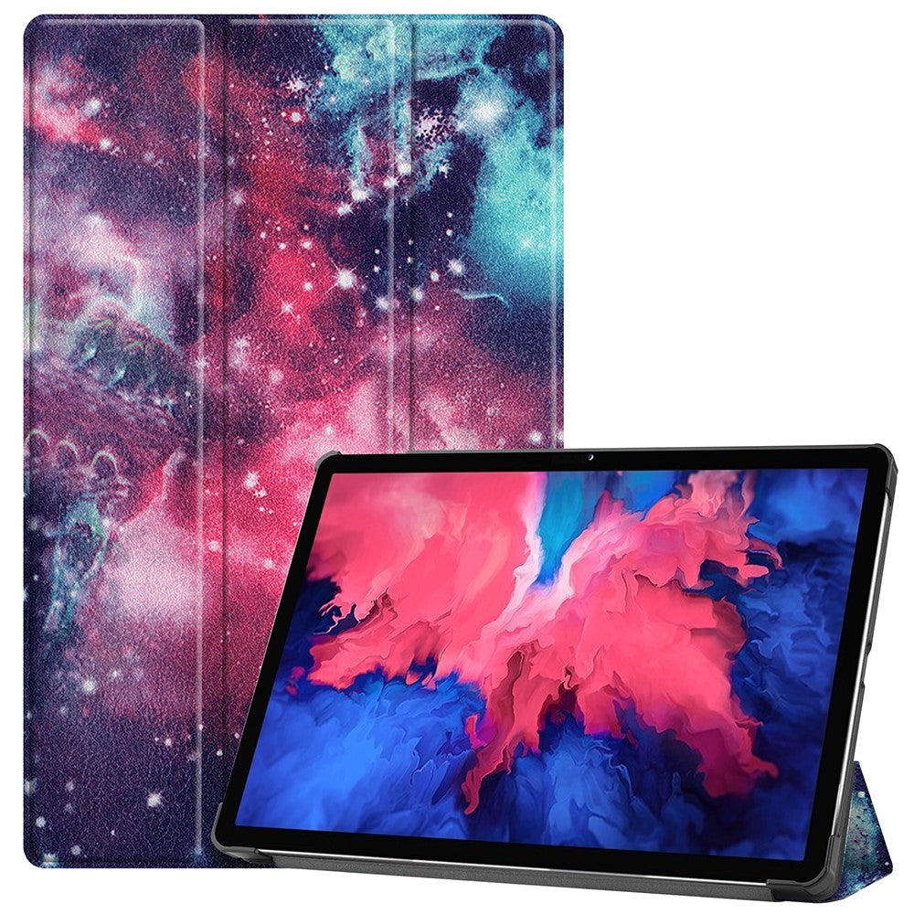 Trippelvikbart stativfodral till surfplatta i PU-läder med dammtät mönstertryck för Lenovo Tab P11 TB-J606F