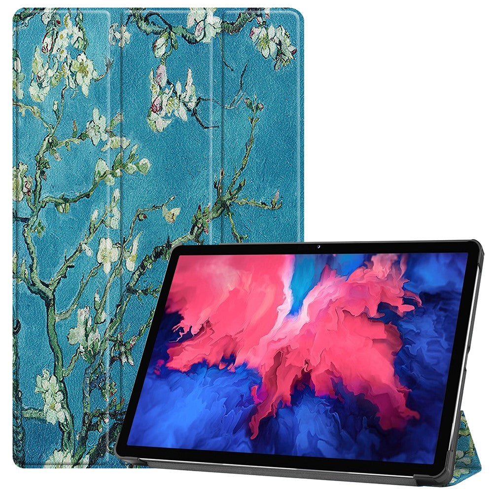 Trippelvikbart stativfodral till surfplatta i PU-läder med dammtät mönstertryck för Lenovo Tab P11 TB-J606F