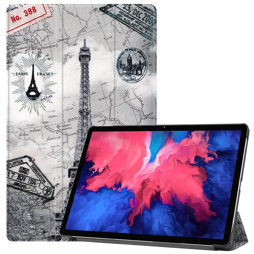 Trippelvikbart stativfodral till surfplatta i PU-läder med dammtät mönstertryck för Lenovo Tab P11 TB-J606F