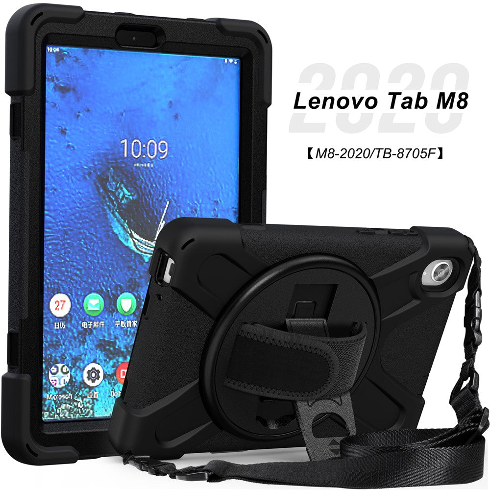 PC and Silicone Tablet Case + Shoulder Strap + Hand Band + 360° Swivel Kickstand for Lenovo Tab M8 2020
