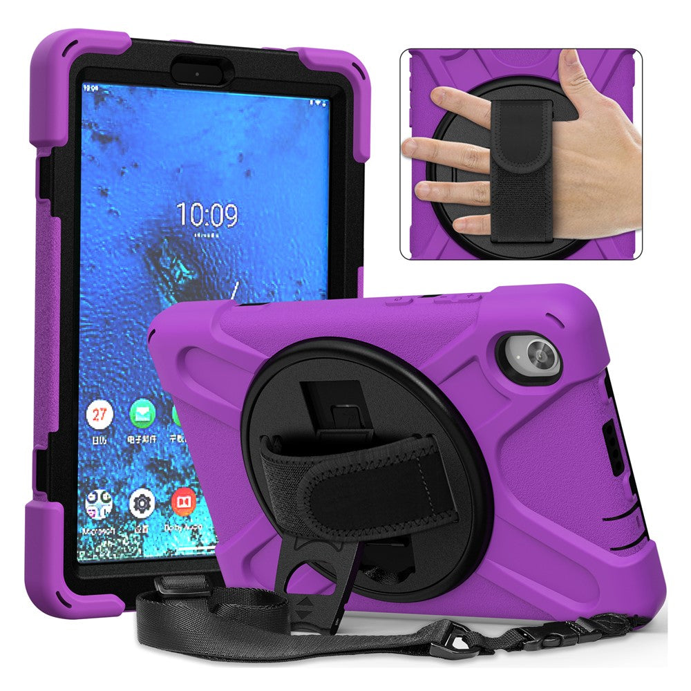 PC and Silicone Tablet Case + Shoulder Strap + Hand Band + 360° Swivel Kickstand for Lenovo Tab M8 2020
