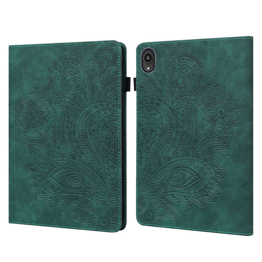 Läderfodral med tryckt blommönster och stativ för surfplatta till Lenovo Tab M10 Plus