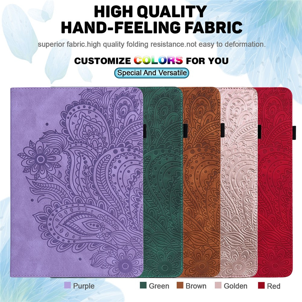 For Lenovo M10 Plus / Smart Tab M10 FHD Plus X606F Imprinted Flower Pattern Leather Wallet Stand Tablet Protective Shell