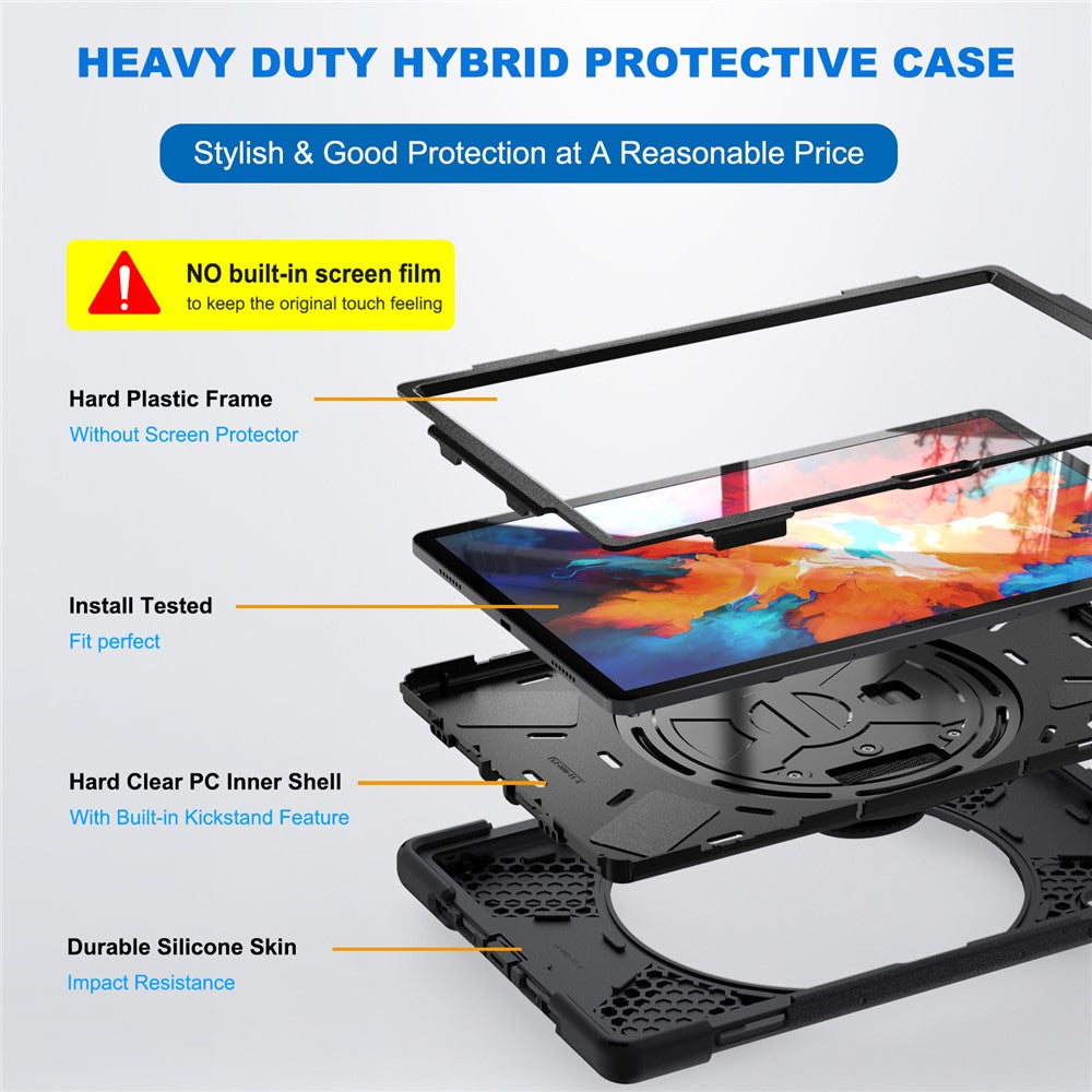 360° Rotary Kickstand Design PC + Silicone Tablet Case Shell for Lenovo Tab P11 Pro TB-J706F