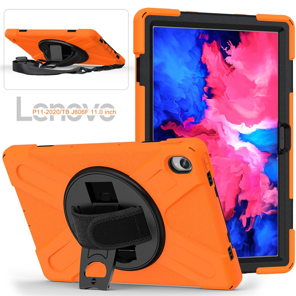 360 graders vridbart stödsfodral i PC + silikon med hybridsurfplatta och axelrem för Lenovo Tab P11 TB-J606F / Tab P11 5G / Tab P11 5G