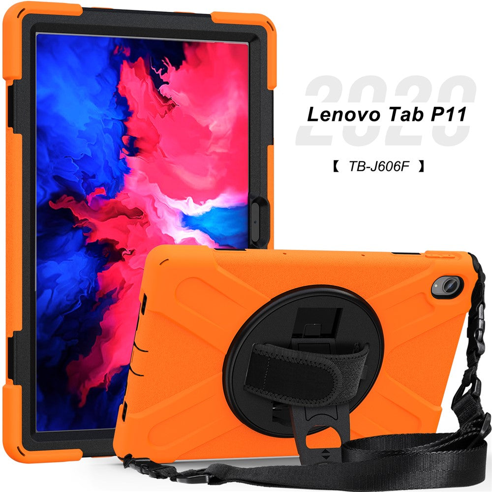 360 graders vridbart stödsfodral i PC + silikon med hybridsurfplatta och axelrem för Lenovo Tab P11 TB-J606F / Tab P11 5G / Tab P11 5G