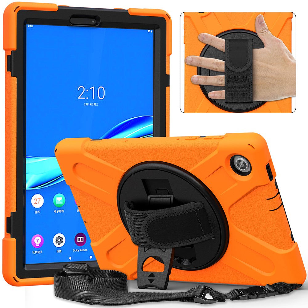 360 Degree Swivel Kickstand Design PC + Silicone Hybrid Tablet Case with Shoulder Strap for Lenovo Tab M10 HD Gen 2