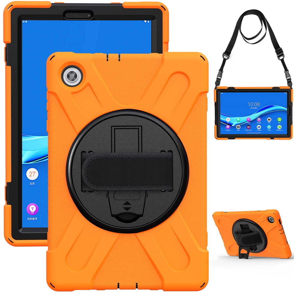 360 Degree Swivel Kickstand Design PC + Silicone Hybrid Tablet Case with Shoulder Strap for Lenovo Tab M10 HD Gen 2