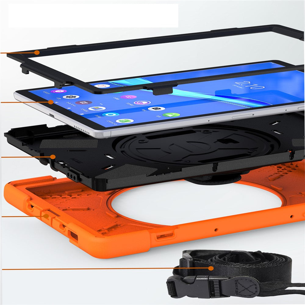 360 Degree Swivel Kickstand Design PC + Silicone Hybrid Tablet Case with Shoulder Strap for Lenovo Tab M10 HD Gen 2