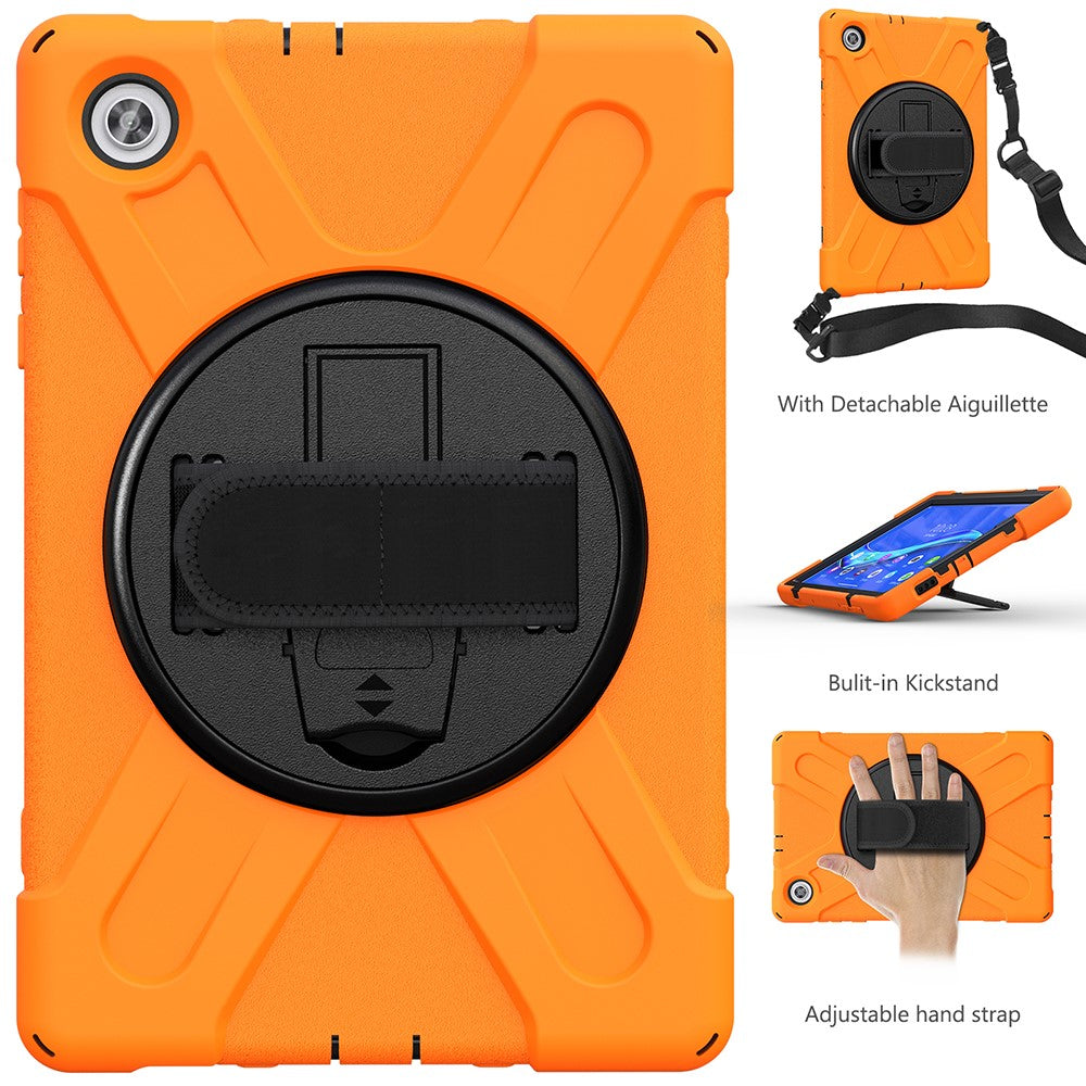 360 Degree Swivel Kickstand Design PC + Silicone Hybrid Tablet Case with Shoulder Strap for Lenovo Tab M10 HD Gen 2