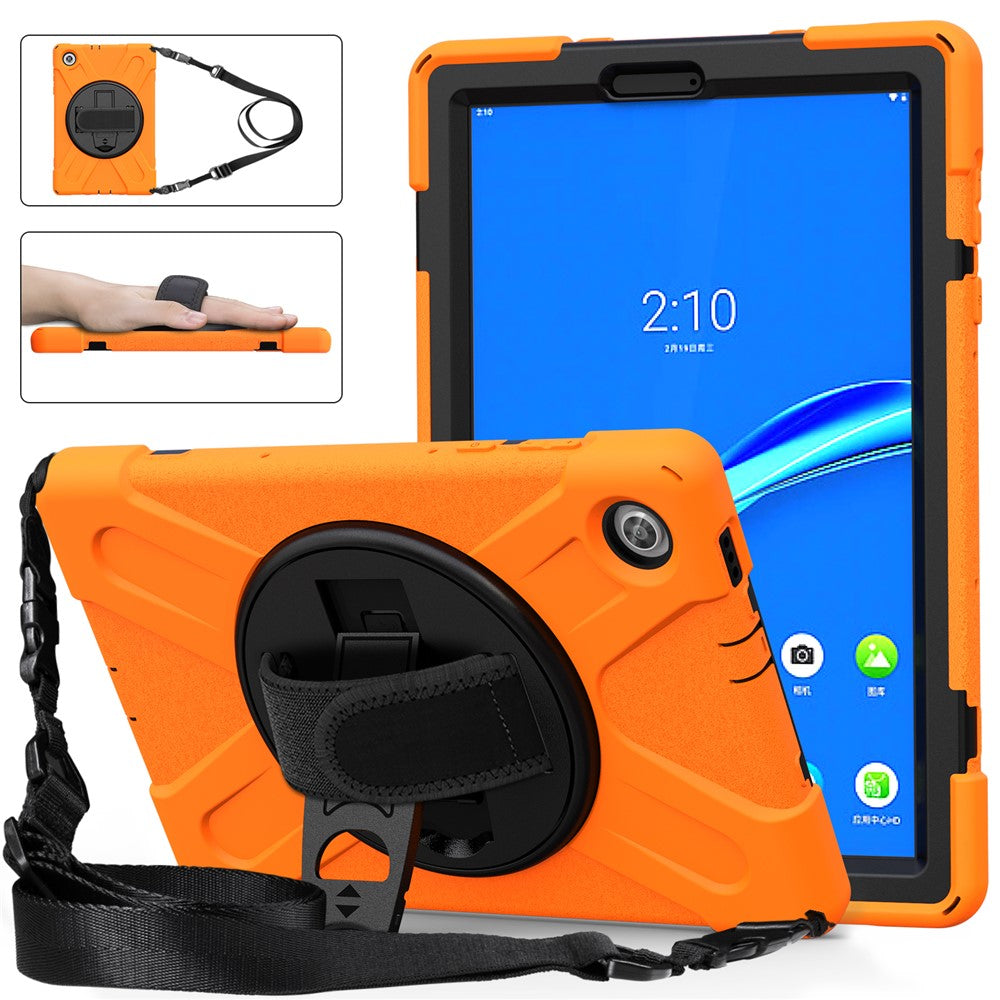 360 Degree Swivel Kickstand Design PC + Silicone Hybrid Tablet Case with Shoulder Strap for Lenovo Tab M10 HD Gen 2