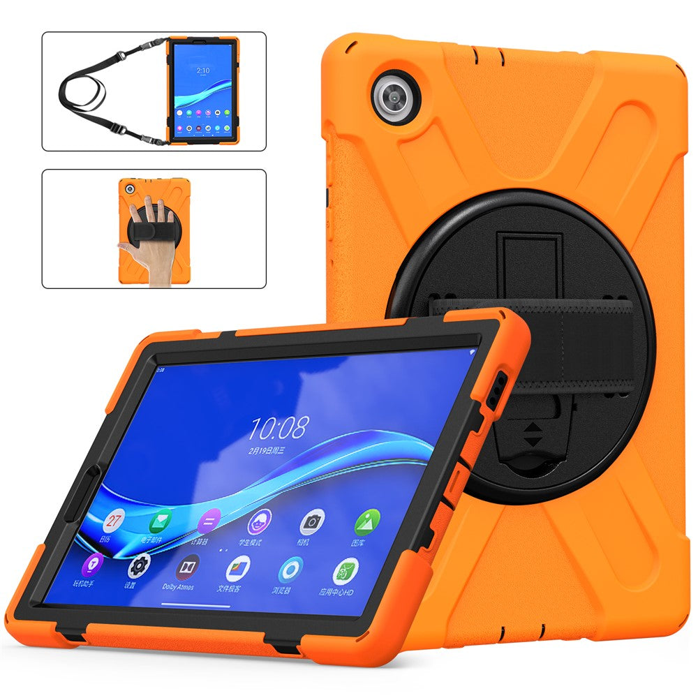 360 Degree Swivel Kickstand Design PC + Silicone Hybrid Tablet Case with Shoulder Strap for Lenovo Tab M10 HD Gen 2