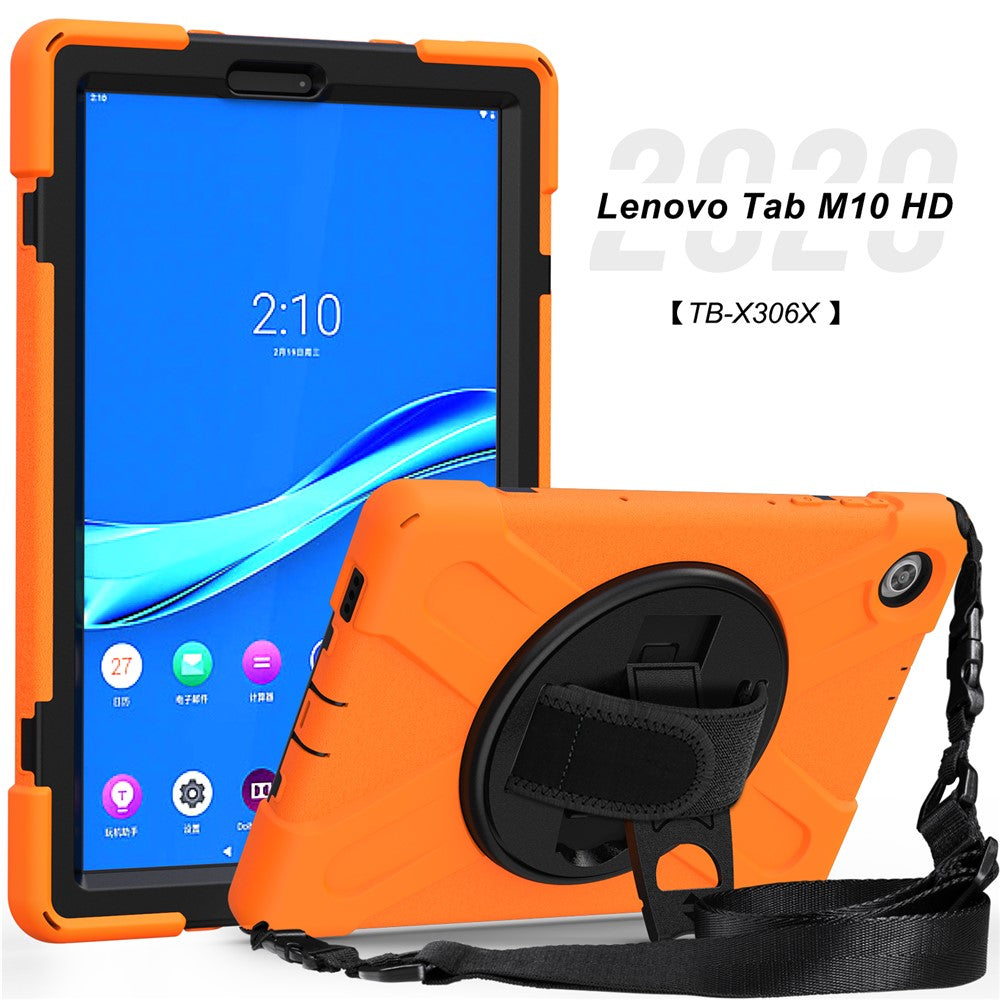 360 Degree Swivel Kickstand Design PC + Silicone Hybrid Tablet Case with Shoulder Strap for Lenovo Tab M10 HD Gen 2