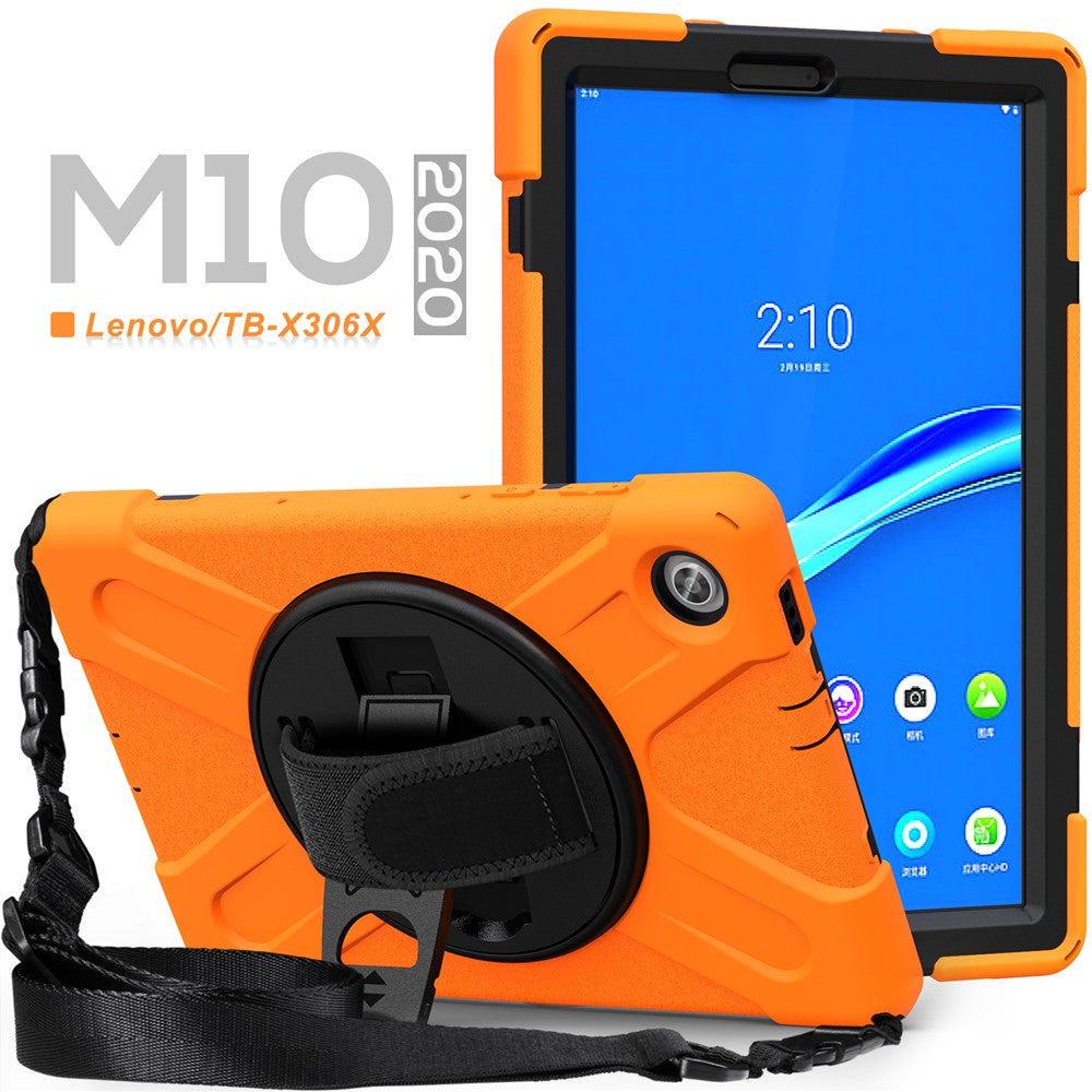 360 Degree Swivel Kickstand Design PC + Silicone Hybrid Tablet Case with Shoulder Strap for Lenovo Tab M10 HD Gen 2