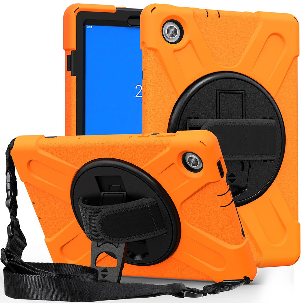 360 Degree Swivel Kickstand Design PC + Silicone Hybrid Tablet Case with Shoulder Strap for Lenovo Tab M10 HD Gen 2
