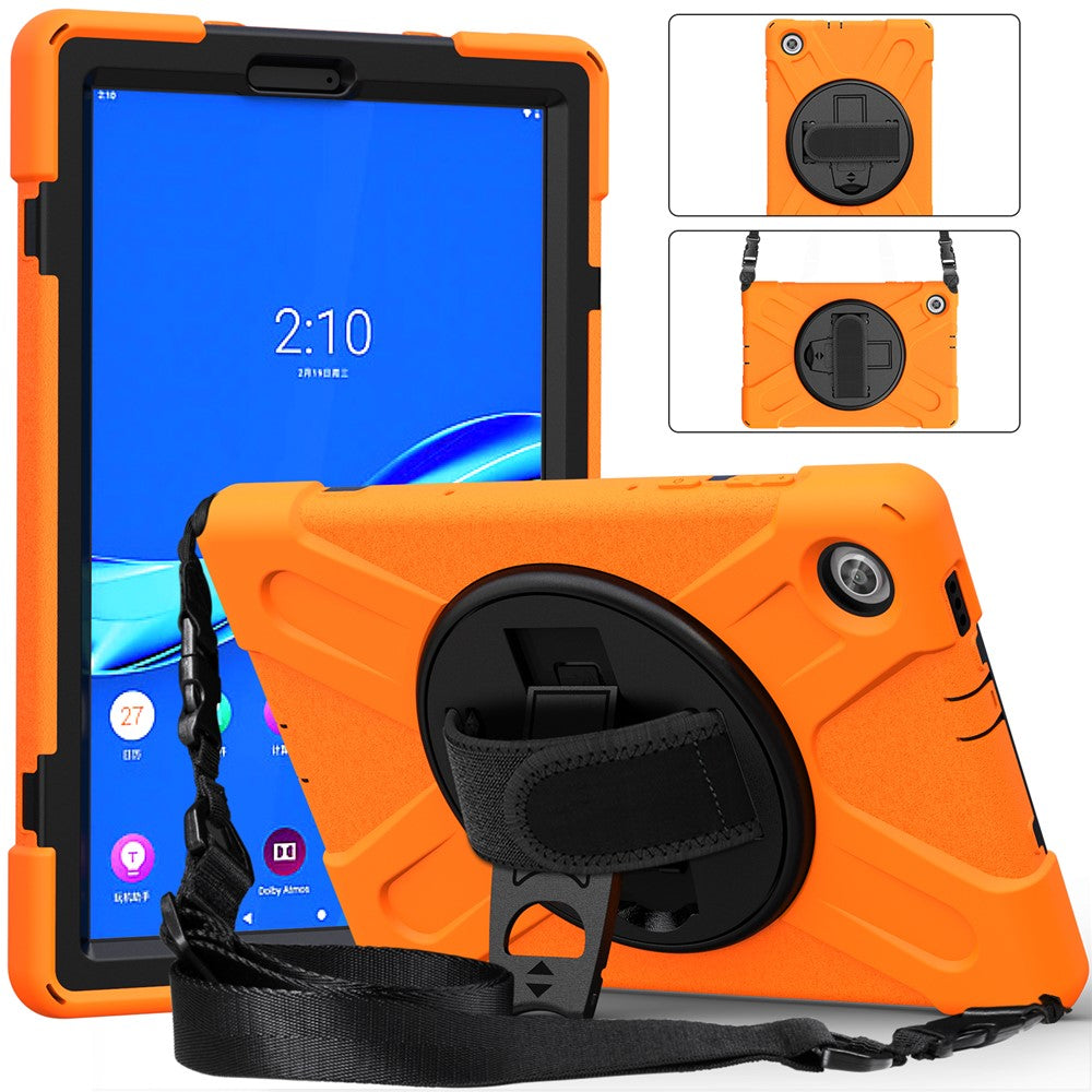 360 Degree Swivel Kickstand Design PC + Silicone Hybrid Tablet Case with Shoulder Strap for Lenovo Tab M10 HD Gen 2
