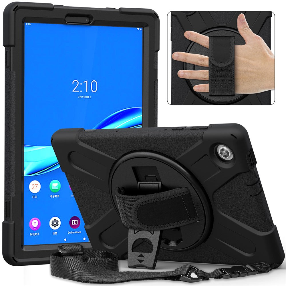 360 Degree Swivel Kickstand Design PC + Silicone Hybrid Tablet Case with Shoulder Strap for Lenovo Tab M10 HD Gen 2