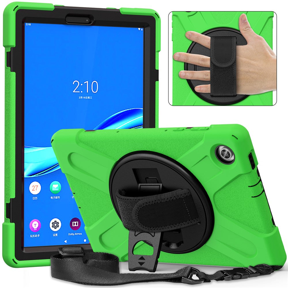 360 Degree Swivel Kickstand Design PC + Silicone Hybrid Tablet Case with Shoulder Strap for Lenovo Tab M10 HD Gen 2