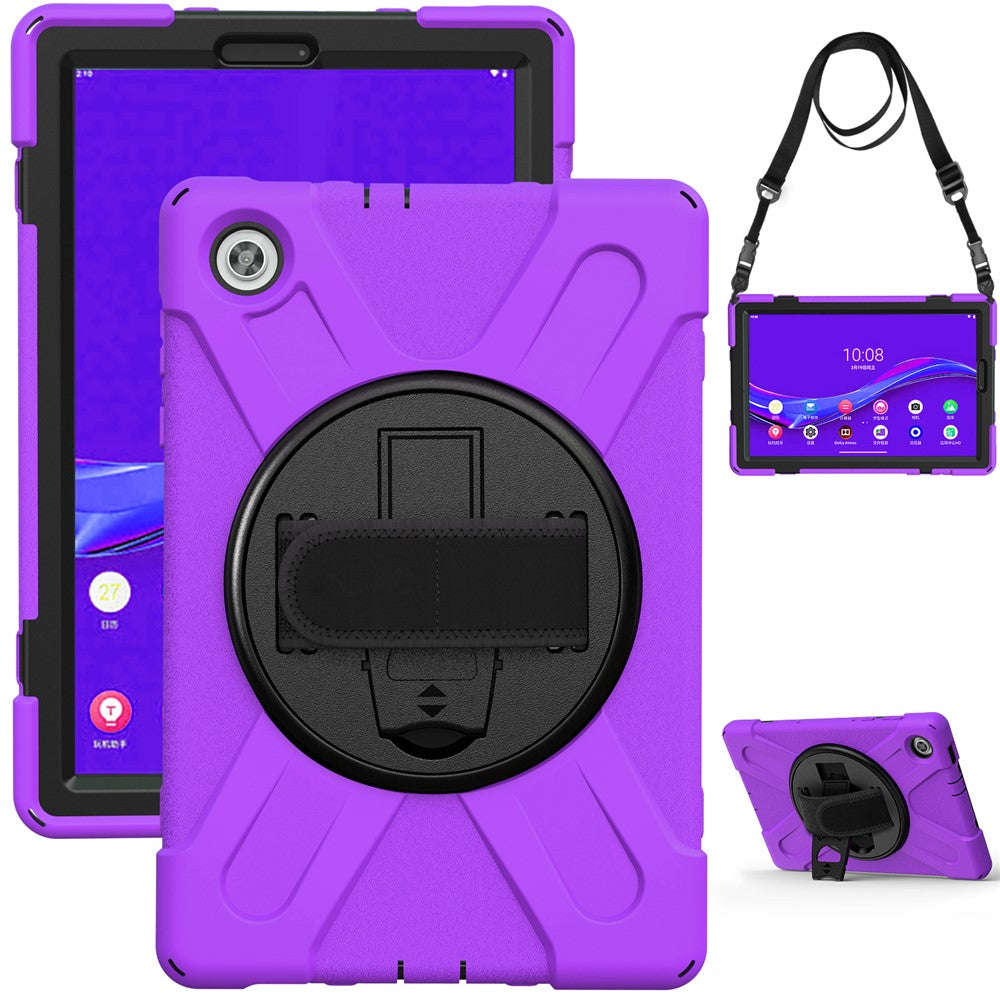 360 Degree Swivel Kickstand Design PC + Silicone Hybrid Tablet Case with Shoulder Strap for Lenovo Tab M10 HD Gen 2