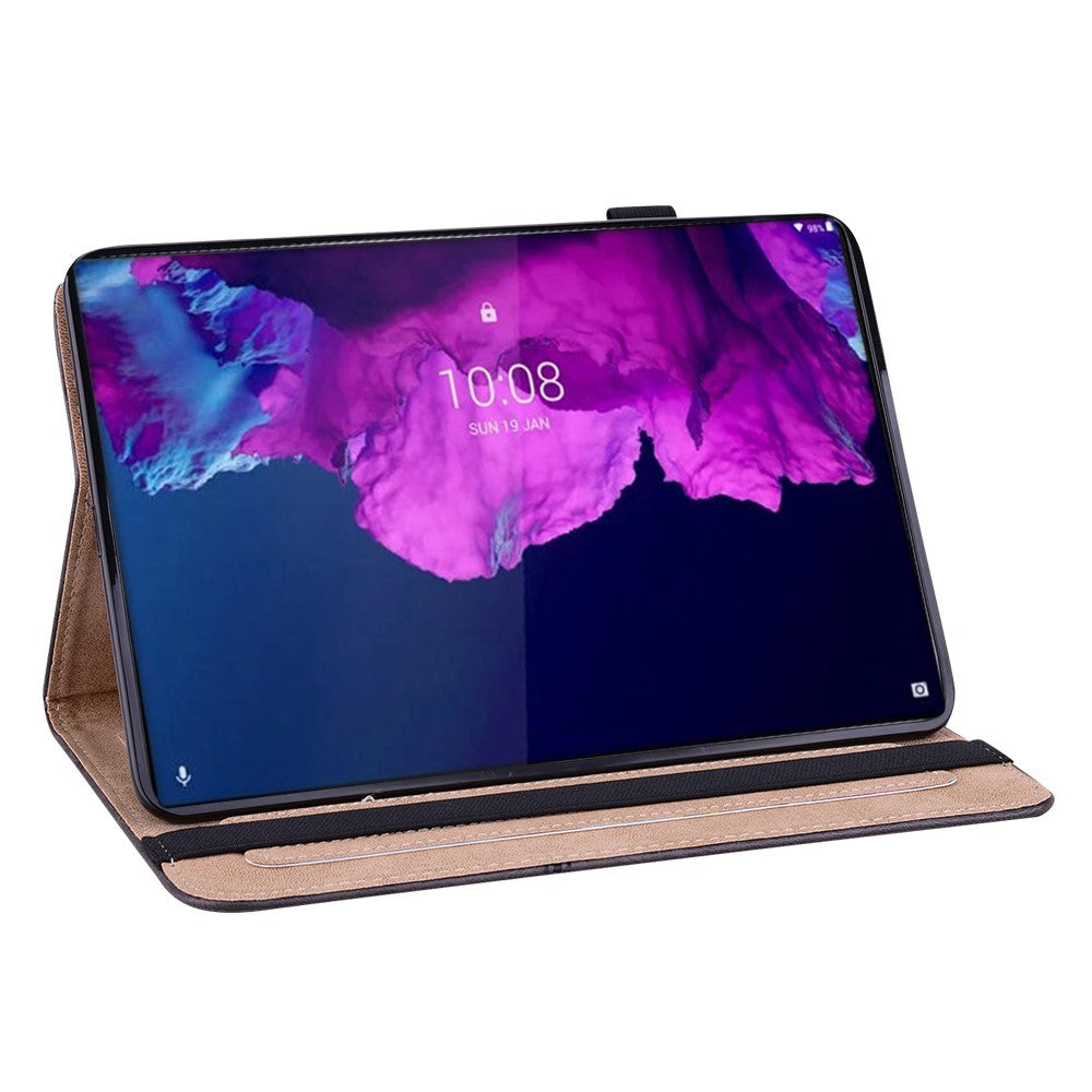 Drop-Resistant Plain Leather Tablet Stand Cover with Card Holder and Pen Strap for Lenovo Tab P11 TB-J606F / Tab P11 5G