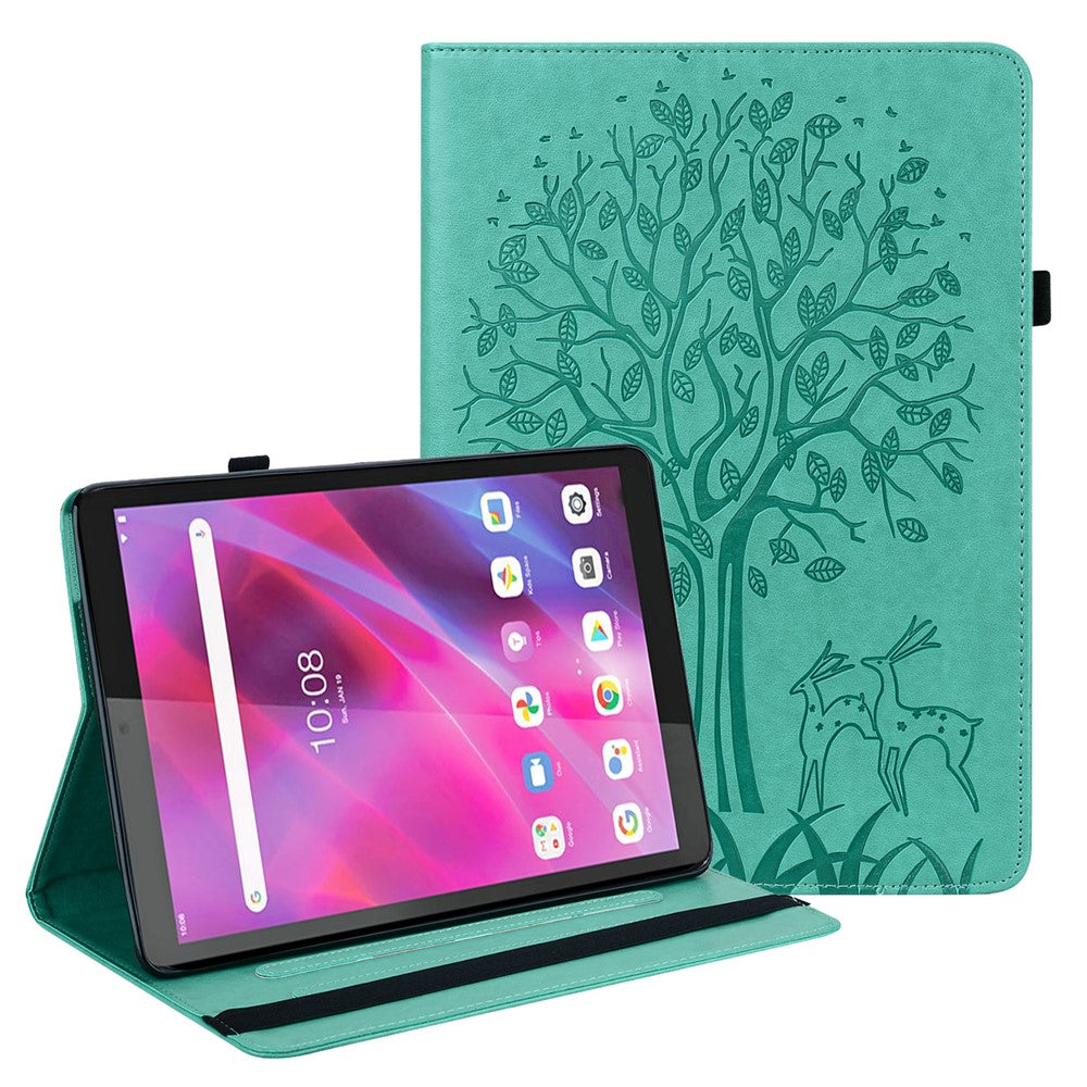 Läderfodral med träd- och hjortmönster, elastiskt remstängning, surfplatta i läder för Lenovo Tab M10 HD (TB-X505L/TB-X505F)/M10 (TB-X605L/TB-X605F)/Tab P10 (TB-X705F TB-X705L)