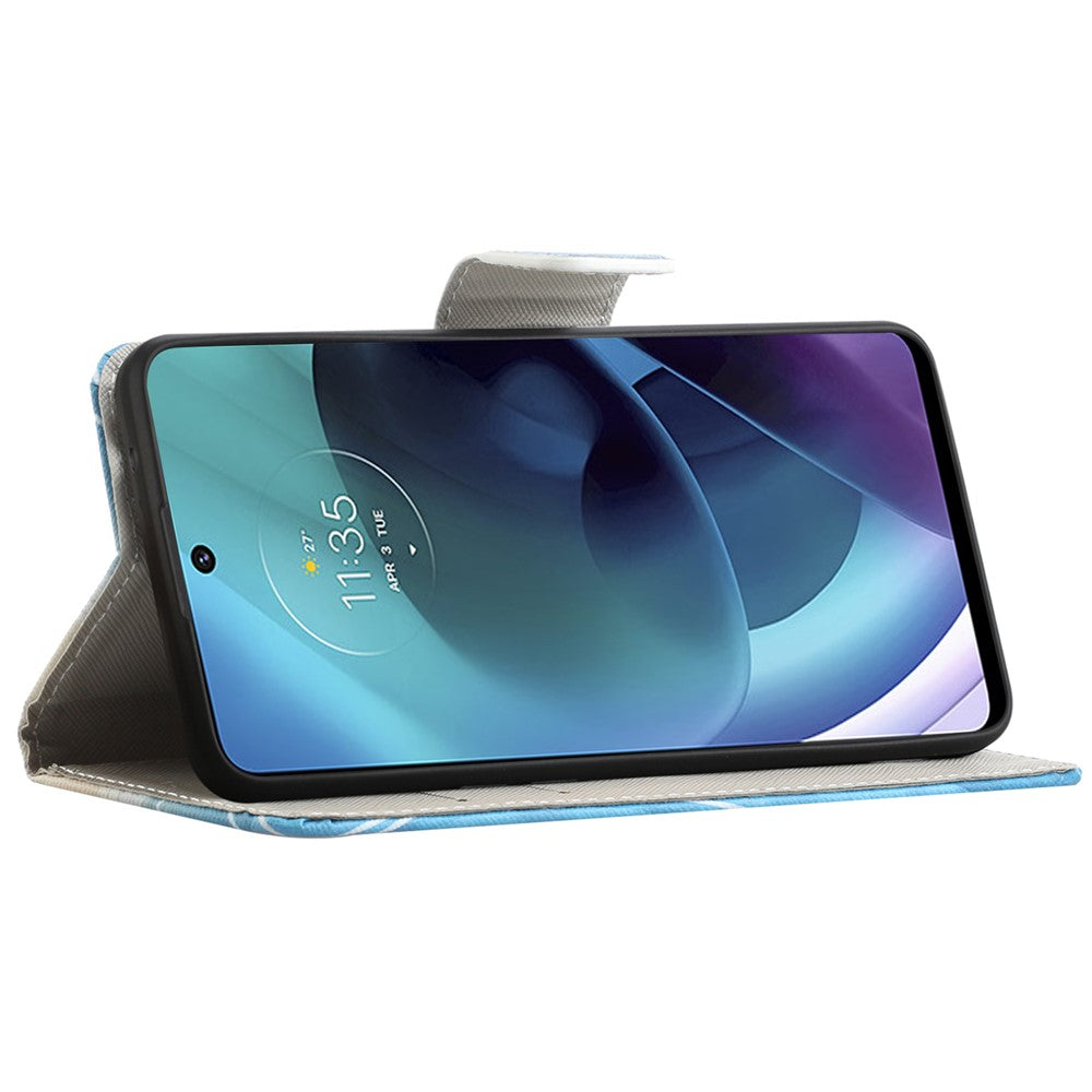 Foldbart telefonetui med krydstekstur PU-læder Magnetisk lukket beskyttelsescover med pung til Motorola Moto G51 5G