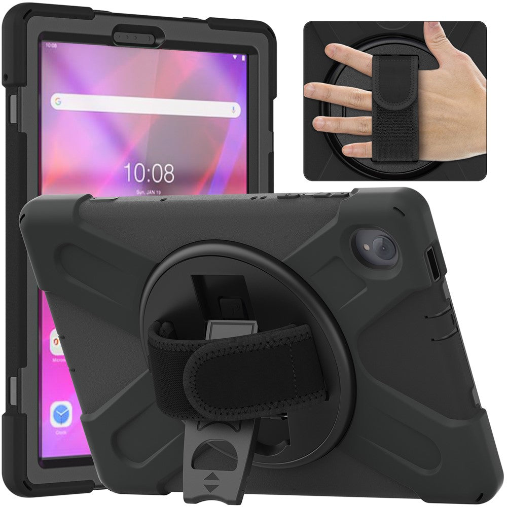 For Lenovo Tab K10/M10 Plus 360-degree Swiveling Kickstand Anti-scratch PC + Silicone Hybrid Case Cover Shell with Hand Band