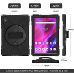 For Lenovo Tab K10/M10 Plus 360-degree Swiveling Kickstand Anti-scratch PC + Silicone Hybrid Case Cover Shell with Hand Band