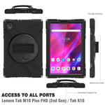 For Lenovo Tab K10/M10 Plus 360-degree Swiveling Kickstand Anti-scratch PC + Silicone Hybrid Case Cover Shell with Hand Band