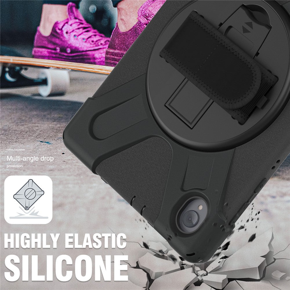 For Lenovo Tab K10/M10 Plus 360-degree Swiveling Kickstand Anti-scratch PC + Silicone Hybrid Case Cover Shell with Hand Band