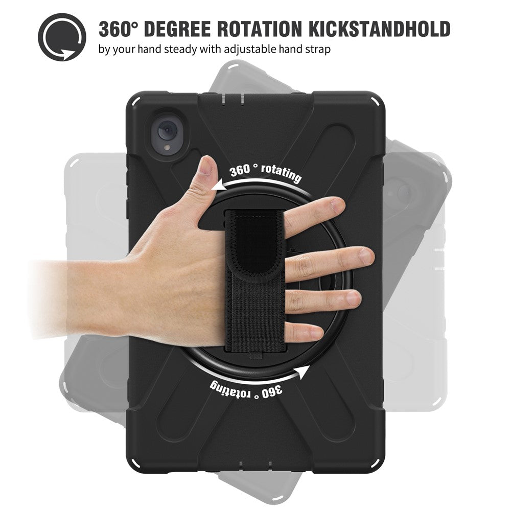 For Lenovo Tab K10/M10 Plus 360-degree Swiveling Kickstand Anti-scratch PC + Silicone Hybrid Case Cover Shell with Hand Band