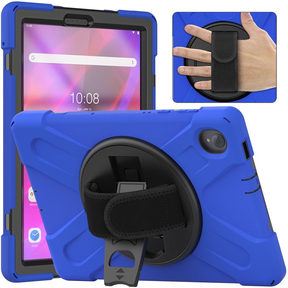 For Lenovo Tab K10/M10 Plus 360-degree Swiveling Kickstand Anti-scratch PC + Silicone Hybrid Case Cover Shell with Hand Band