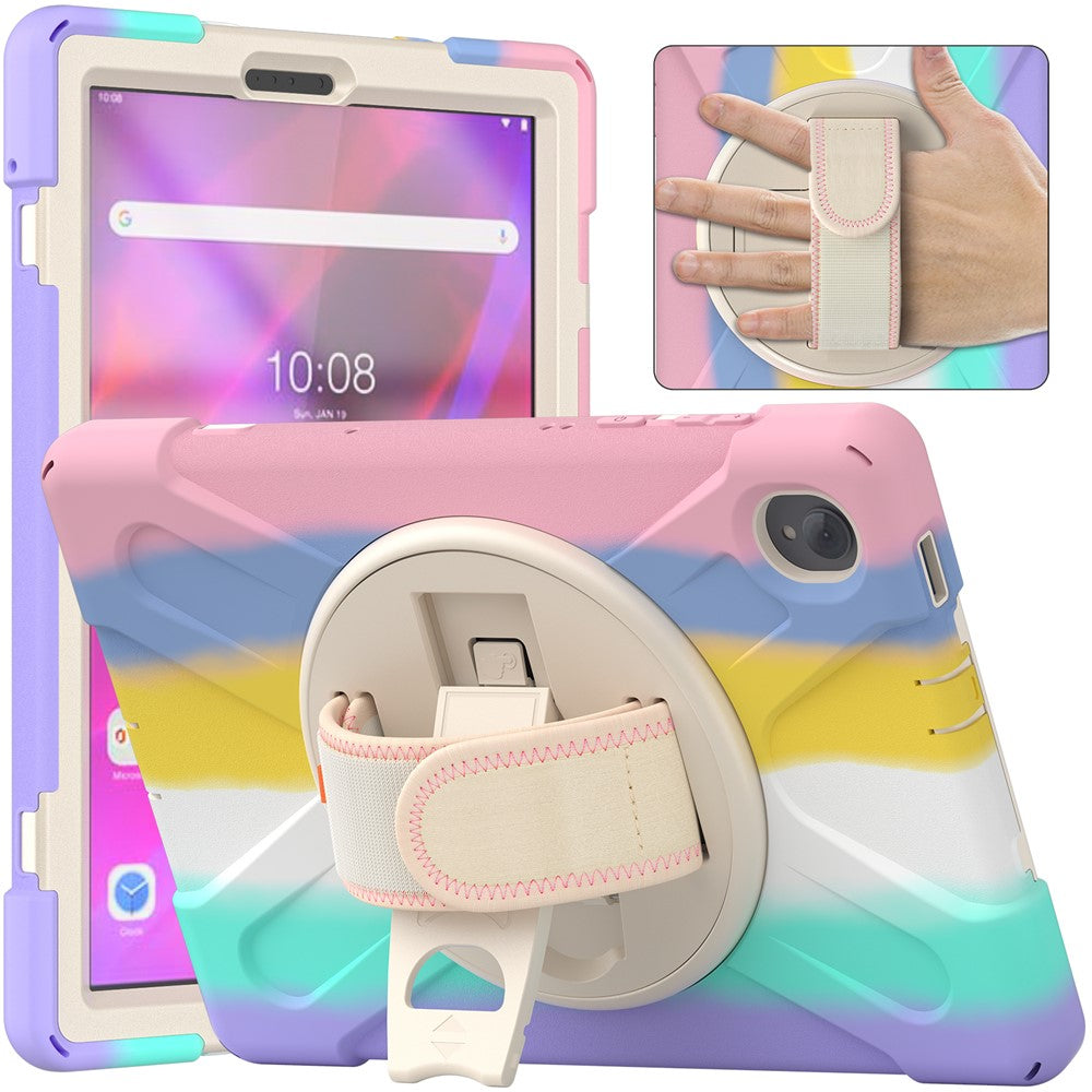 For Lenovo Tab K10/M10 Plus 360-degree Swiveling Kickstand Anti-scratch PC + Silicone Hybrid Case Cover Shell with Hand Band