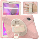 For Lenovo Tab K10/M10 Plus 360-degree Swiveling Kickstand Anti-scratch PC + Silicone Hybrid Case Cover Shell with Hand Band