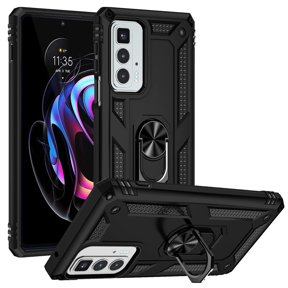 For Motorola Edge 20 Pro Military Grade Protection Hybrid Cell Phone Case 110-Degree + 360-Degree Rotating Ring Kickstand