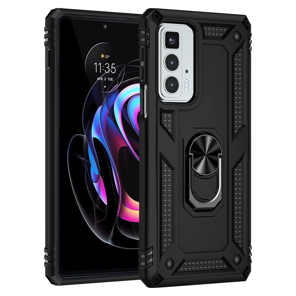 For Motorola Edge 20 Pro Military Grade Protection Hybrid Cell Phone Case 110-Degree + 360-Degree Rotating Ring Kickstand