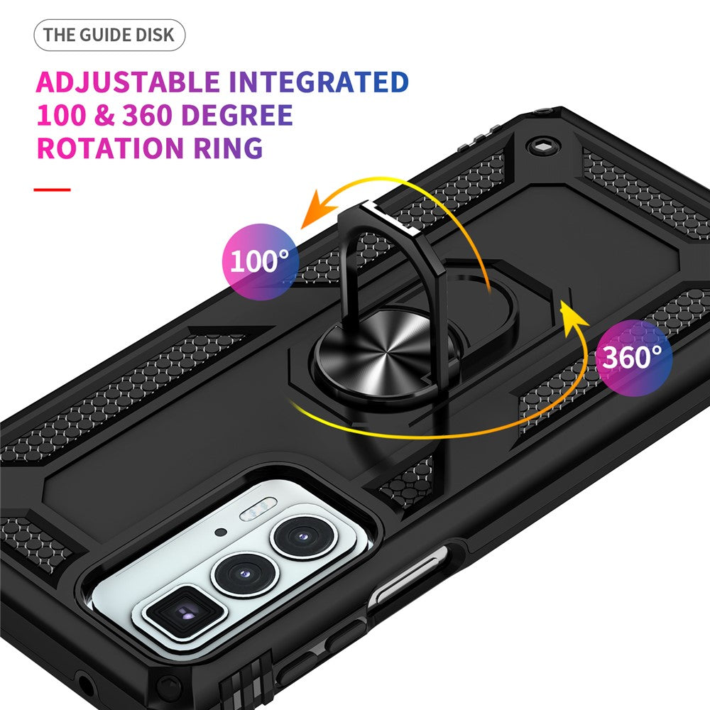 For Motorola Edge 20 Pro Military Grade Protection Hybrid Cell Phone Case 110-Degree + 360-Degree Rotating Ring Kickstand