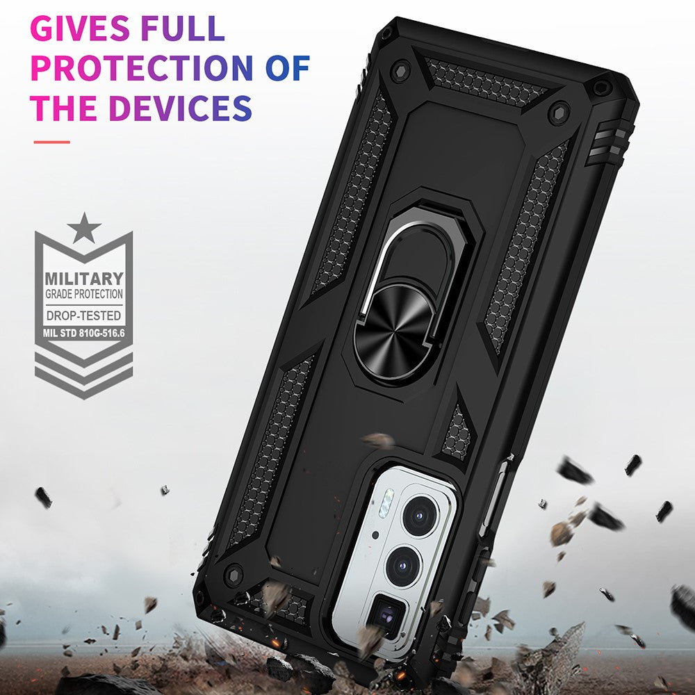 For Motorola Edge 20 Pro Military Grade Protection Hybrid Cell Phone Case 110-Degree + 360-Degree Rotating Ring Kickstand