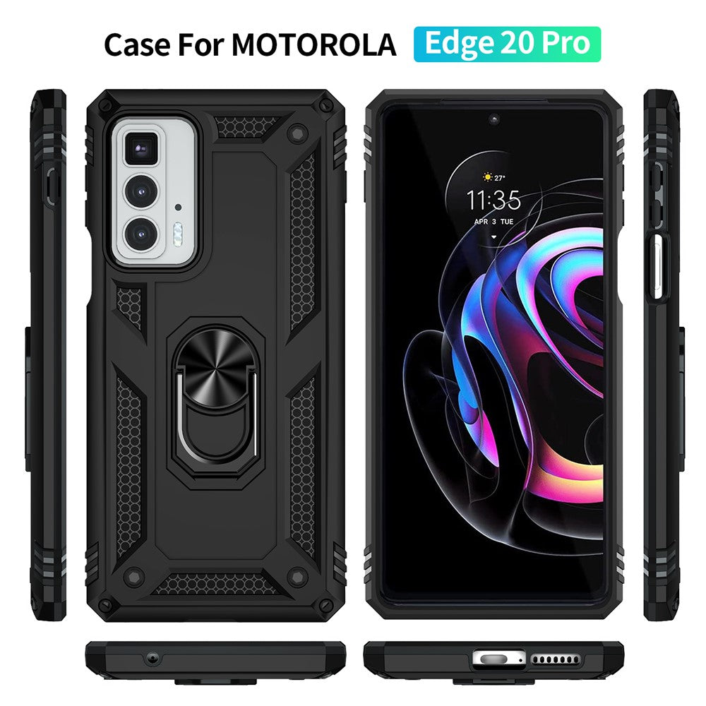 For Motorola Edge 20 Pro Military Grade Protection Hybrid Cell Phone Case 110-Degree + 360-Degree Rotating Ring Kickstand