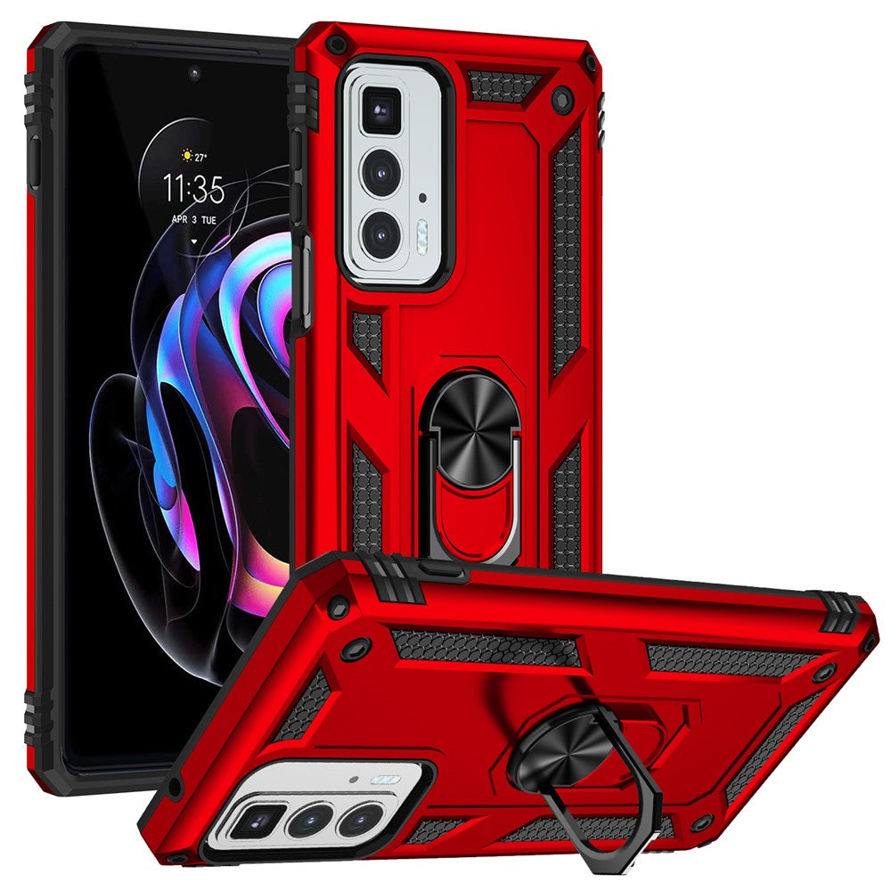 For Motorola Edge 20 Pro Military Grade Protection Hybrid Cell Phone Case 110-Degree + 360-Degree Rotating Ring Kickstand