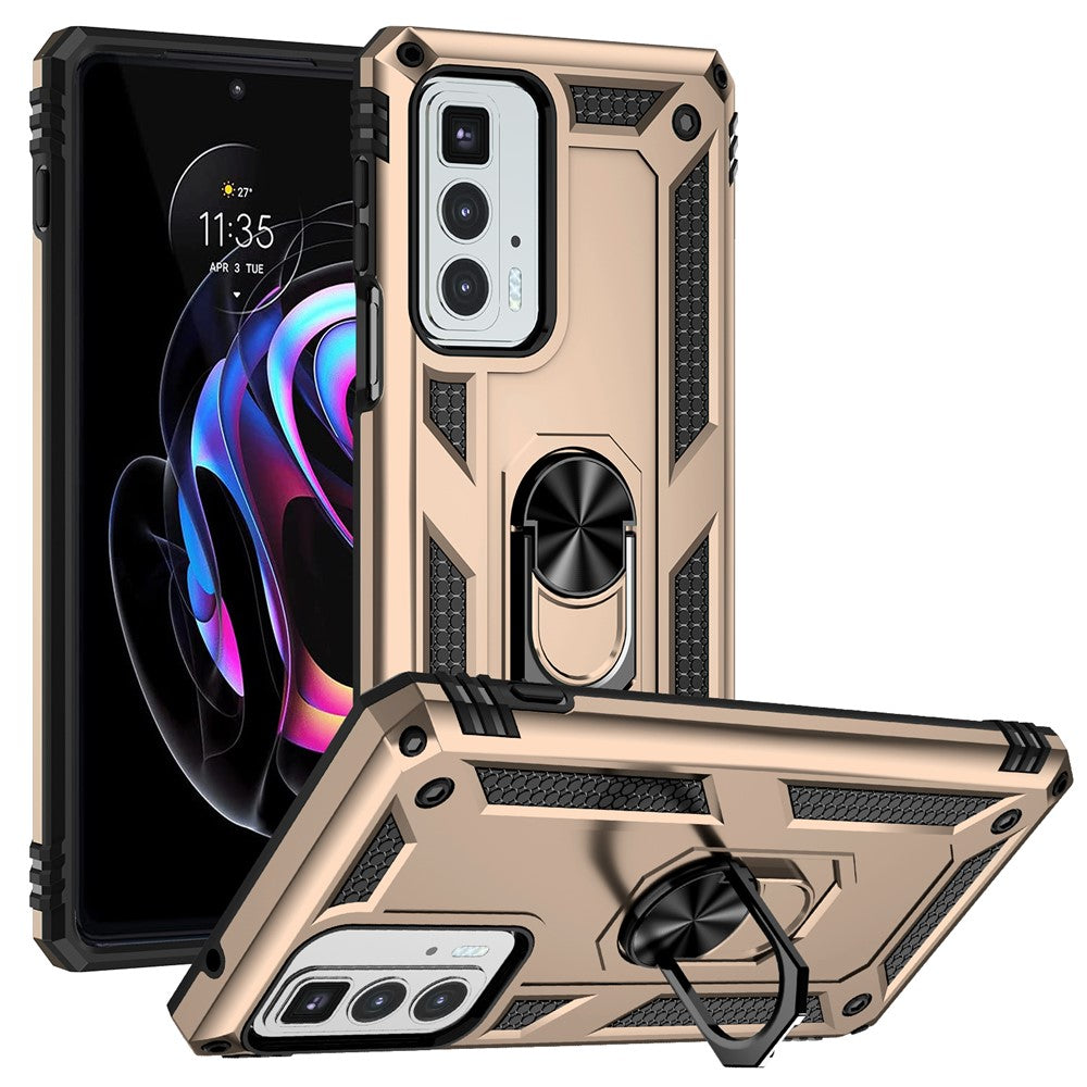 For Motorola Edge 20 Pro Military Grade Protection Hybrid Cell Phone Case 110-Degree + 360-Degree Rotating Ring Kickstand