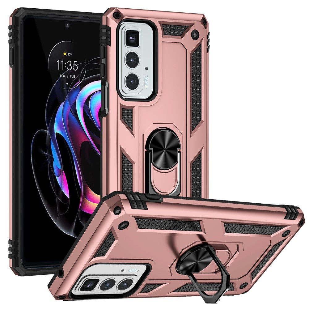 For Motorola Edge 20 Pro Military Grade Protection Hybrid Cell Phone Case 110-Degree + 360-Degree Rotating Ring Kickstand