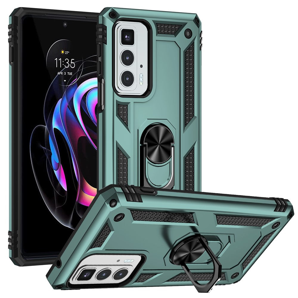 For Motorola Edge 20 Pro Military Grade Protection Hybrid Cell Phone Case 110-Degree + 360-Degree Rotating Ring Kickstand