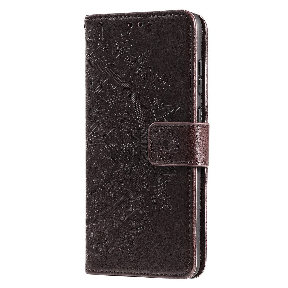 Mandala Flower Imprinted Phone Cover for Motorola Moto G51 5G, PU Leather Shockproof Wallet Case Stand Shell with Wrist Strap