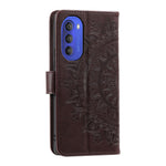 Mandala Flower Imprinted Phone Cover for Motorola Moto G51 5G, PU Leather Shockproof Wallet Case Stand Shell with Wrist Strap