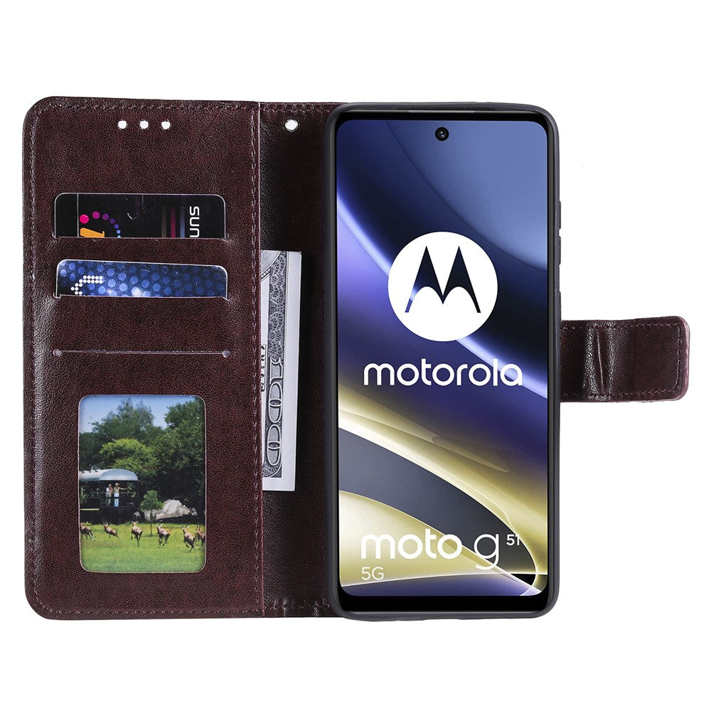 Mandala Flower Imprinted Phone Cover for Motorola Moto G51 5G, PU Leather Shockproof Wallet Case Stand Shell with Wrist Strap